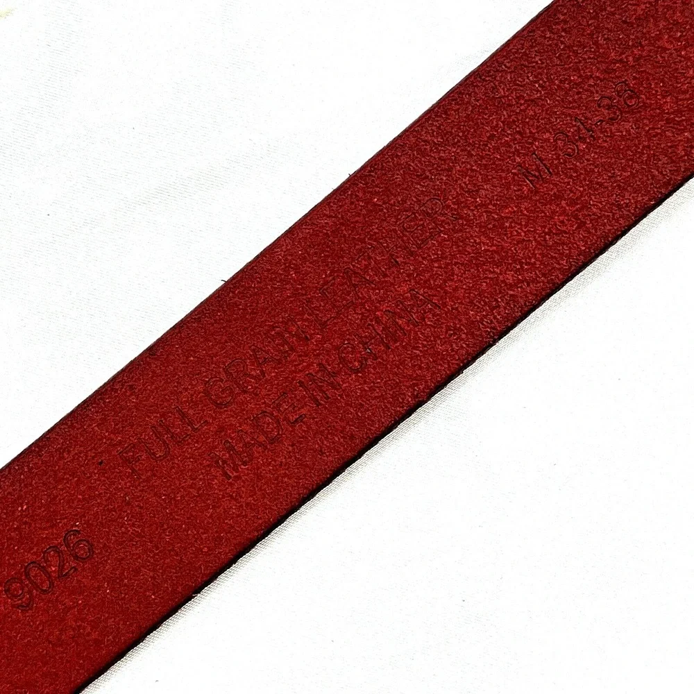 Falari Leather Belt Mens Medium 34-36 Red Silvertone Buckle 29-35
